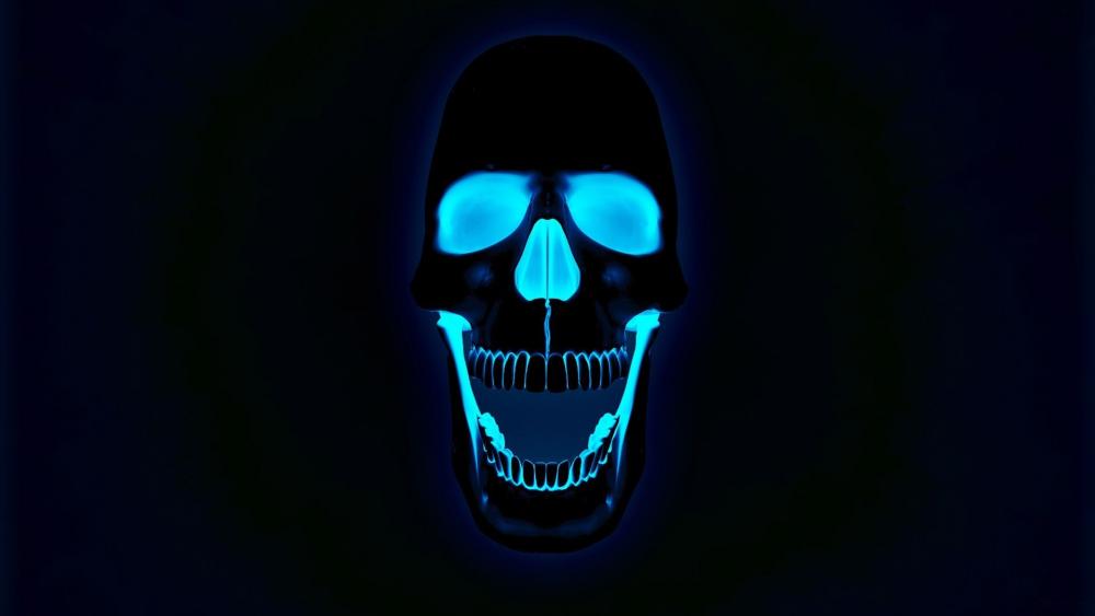 Blue neon skull wallpaper