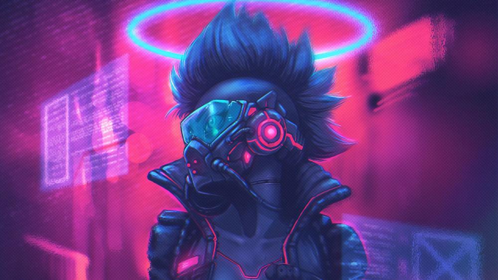 Masked cyberpunk girl wallpaper