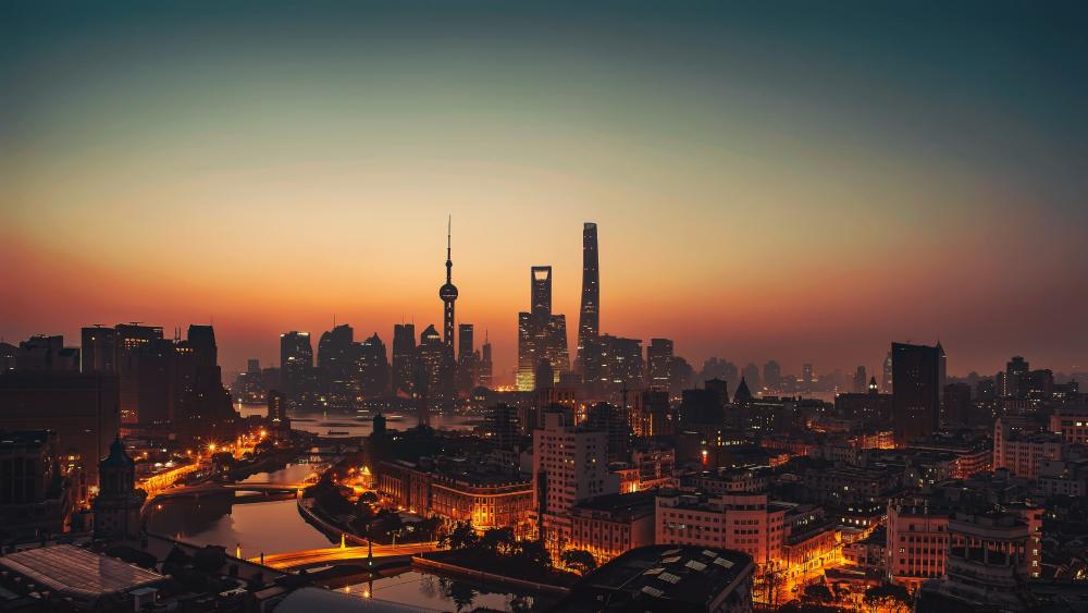 Shanghai evening skyline wallpaper