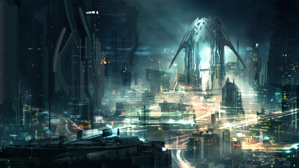 Scifi metropolis cyberpunk art wallpaper
