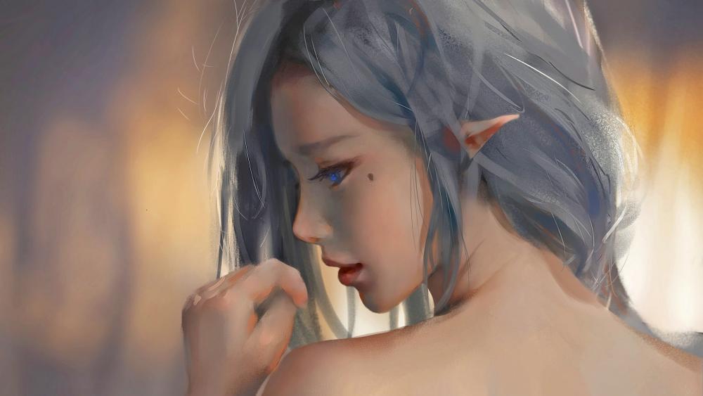 Ethereal Elven Maiden in Twilight Hues wallpaper