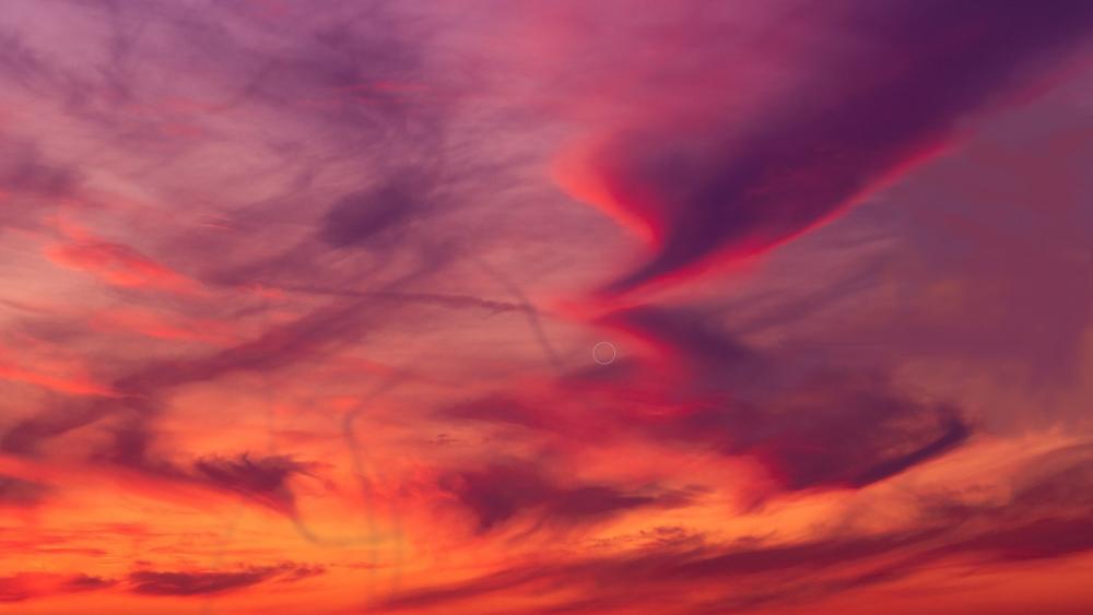 Beautiful pink sunset with clouds wallpaper