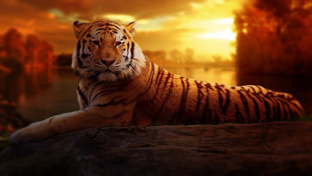 Majestic Tiger at Sunset wallpaper