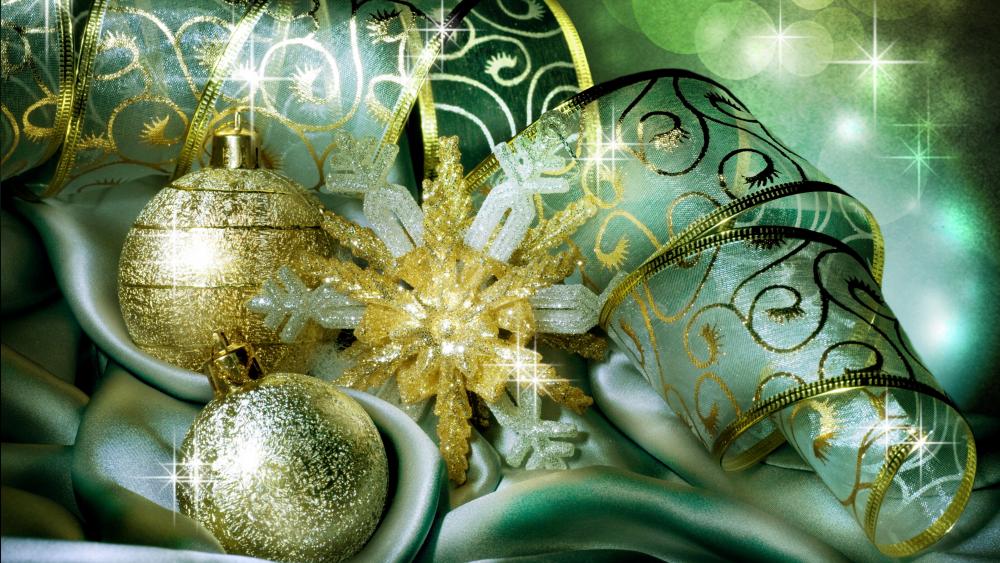 Gold and pale green christmas decoration wallpaper
