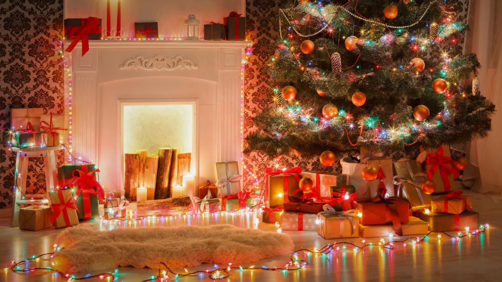 Festive Christmas Eve Living Room Glow wallpaper
