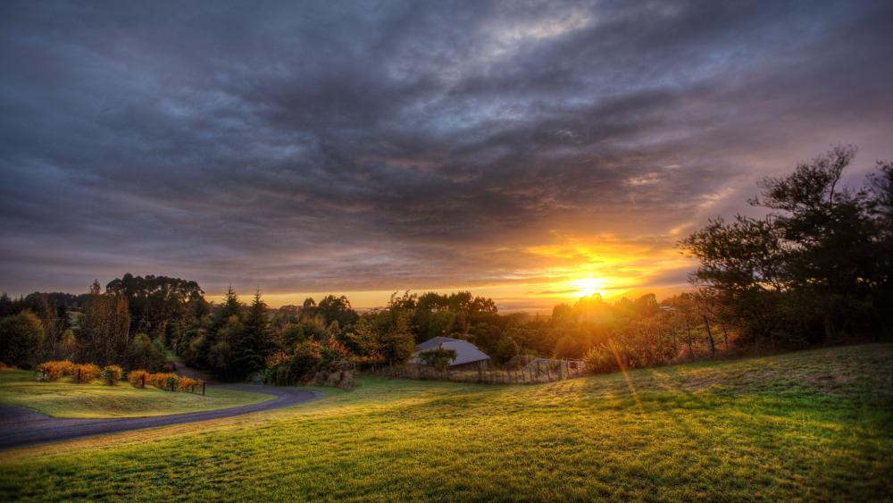 Serene Sunset Landscape in Nature's Embrace wallpaper