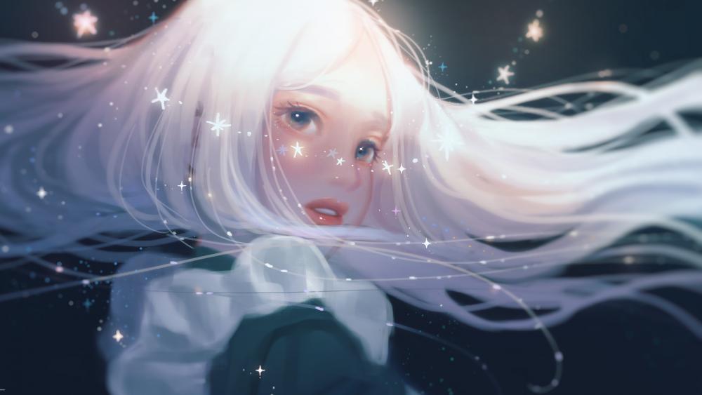 Ethereal White-Haired Anime Serenity wallpaper