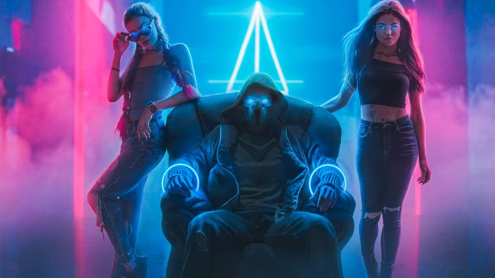 Cyberpunk Trio in Neon Dystopia wallpaper