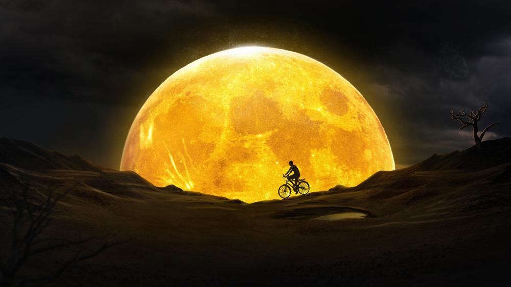 Cycling in the moonlight wallpaper