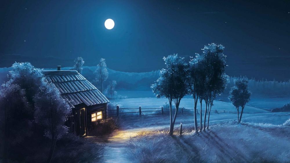 Moonlit Winter Solitude wallpaper