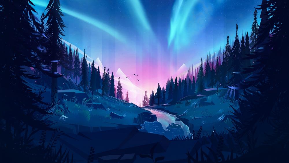 Enchanted Winter Night Under the Aurora wallpaper