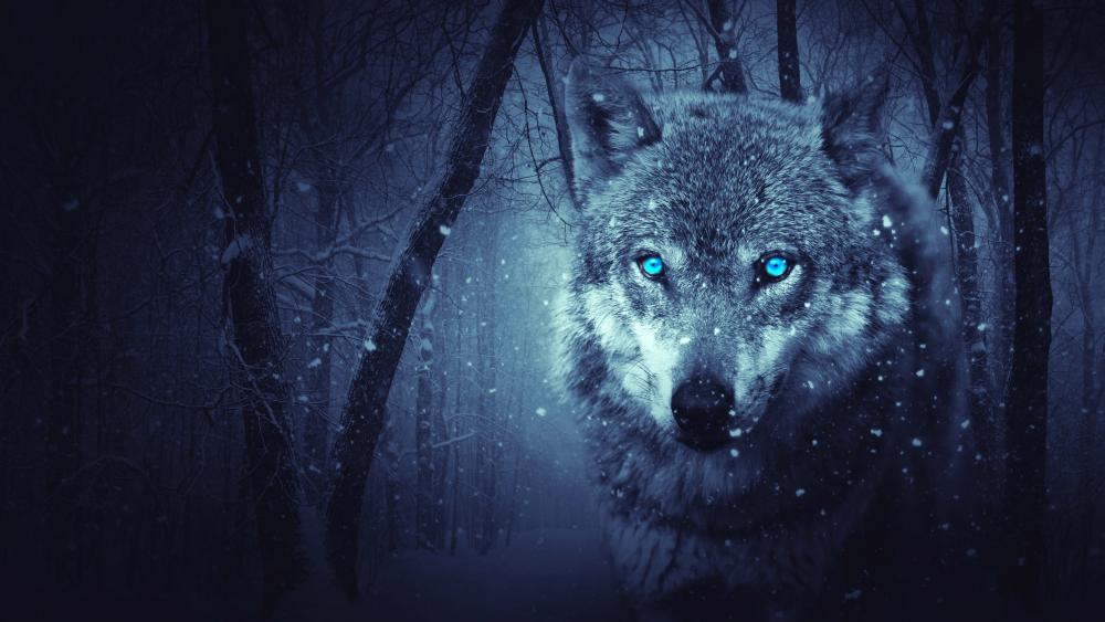 Mystical Winter Wolf Stare wallpaper