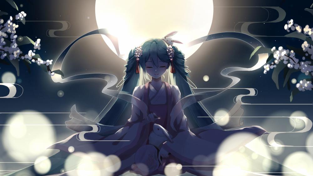 Moonlit Serenade with Hatsune Miku wallpaper