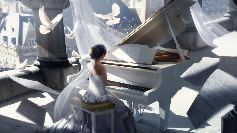 Pianist girl wallpaper