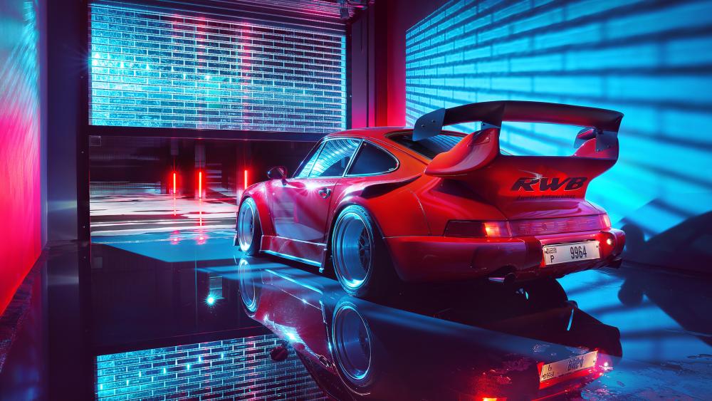 Red Porsche 911 RWB in Neon Glow wallpaper