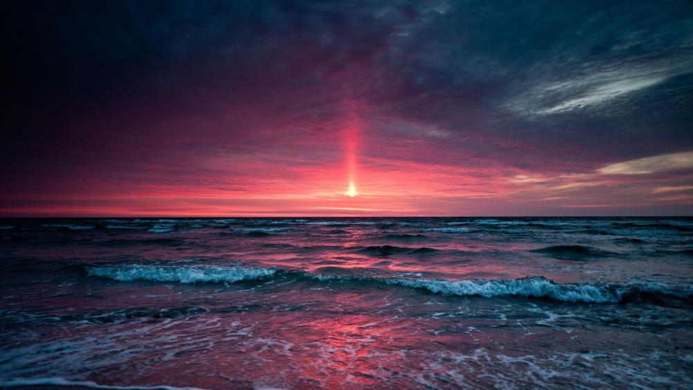 Pink Horizon at Ocean Sunset wallpaper