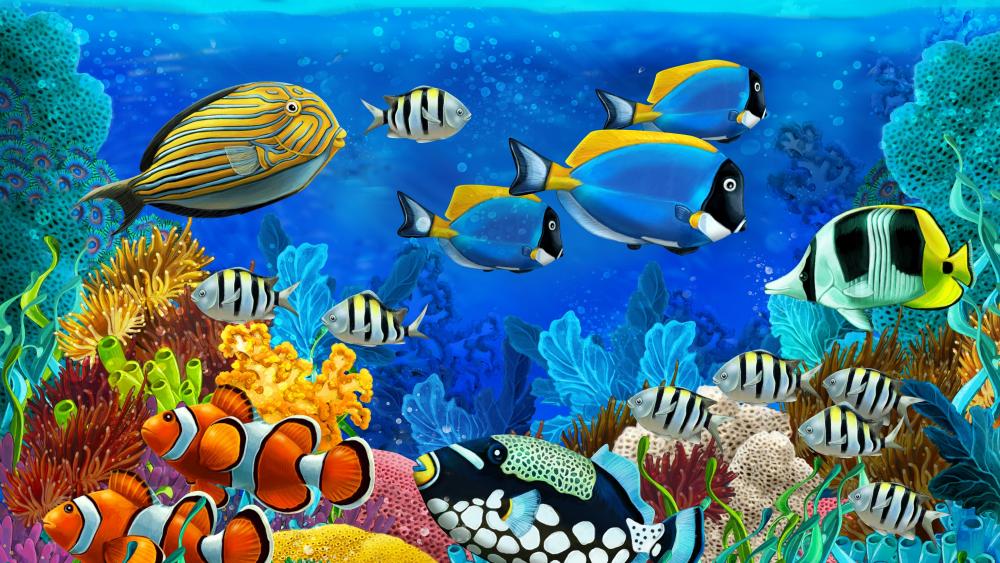 Colorful coral fishes illustration wallpaper