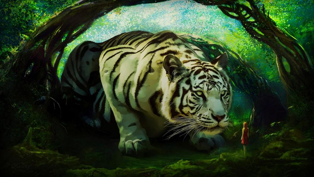 Majestic White Tiger in Enchanted Forest wallpaper