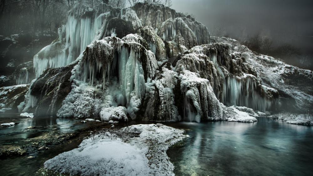 Frozen waterfall wallpaper