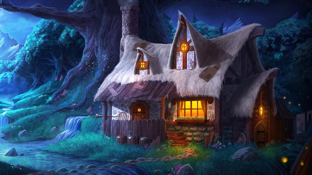 Fantasy tree house wallpaper