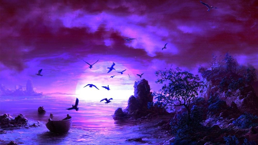 Mystical Purple Dusk at Sea wallpaper