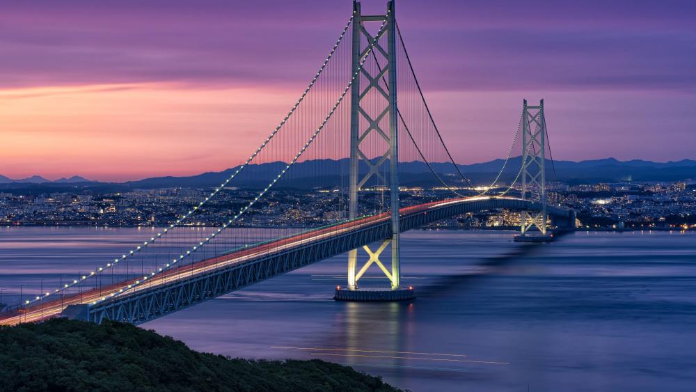 Evening Scenes of Akashi Kaikyō Bridge wallpaper