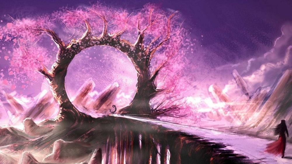 Mystical Gateway in a Purple Dreamland wallpaper