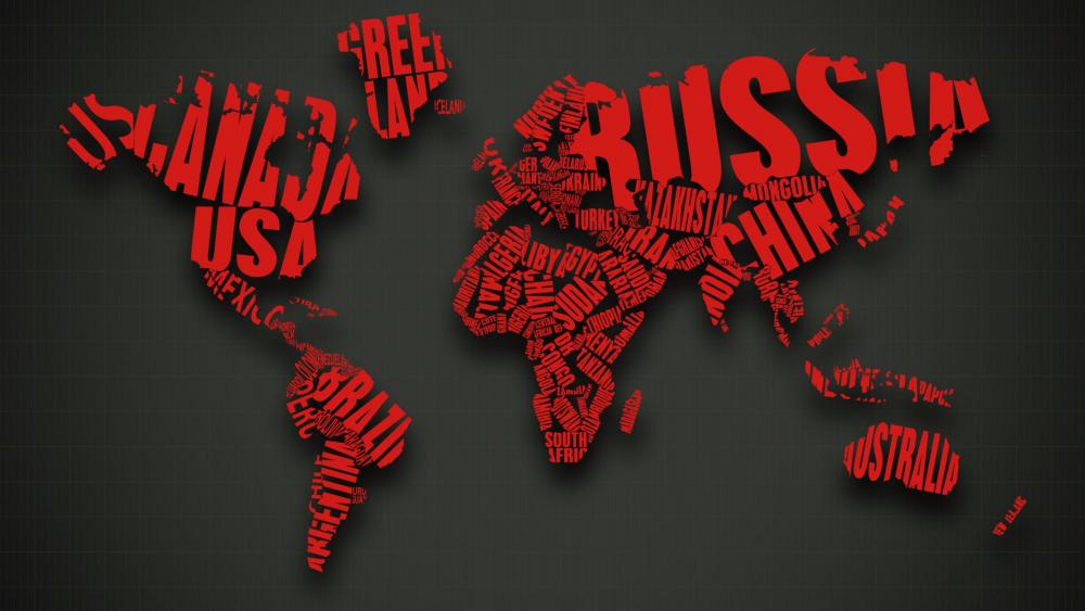Red Text World Map Artwork wallpaper