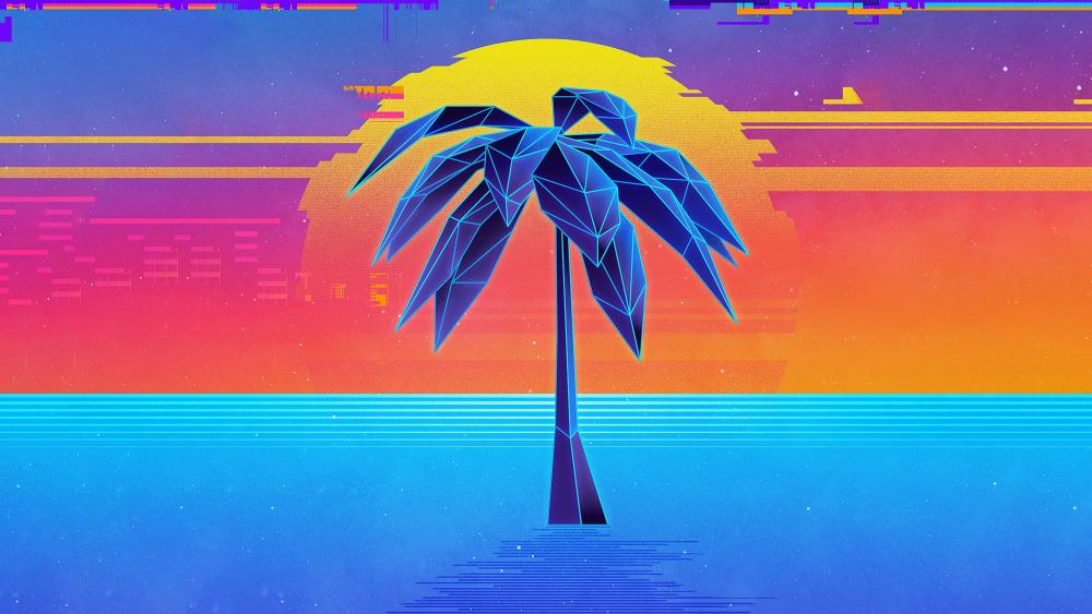 Retro style neon vaporwave palm tree wallpaper