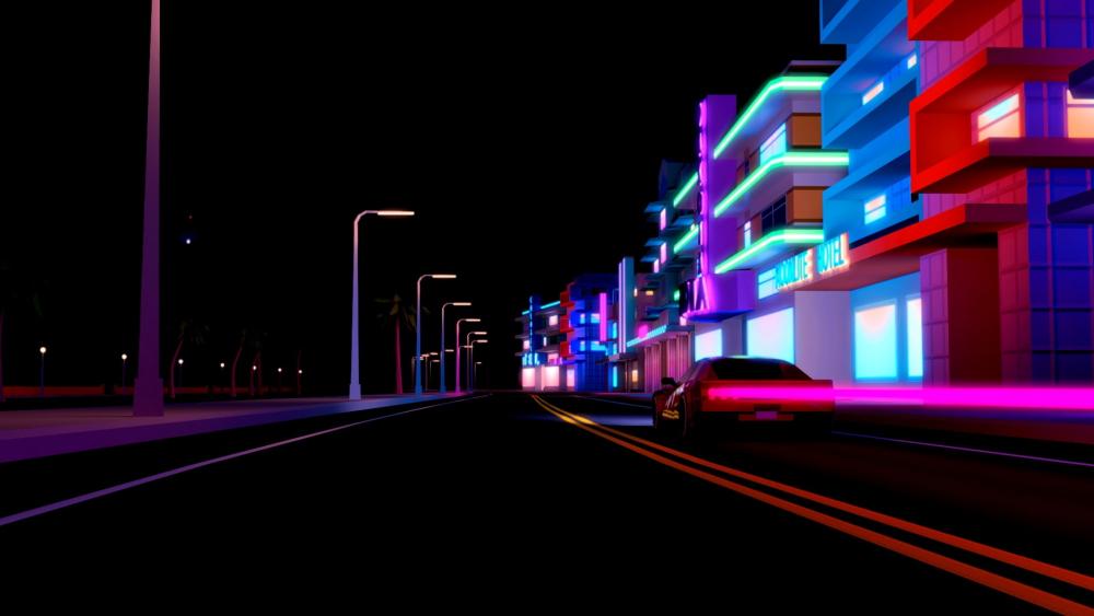 Neon Drenched Streets of Synthwave Nostalgia wallpaper