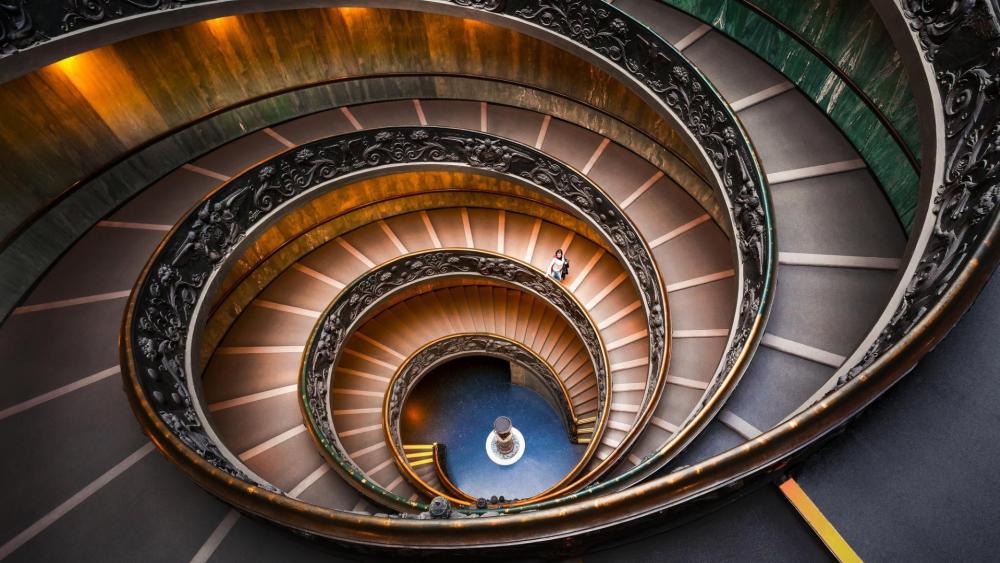 Double spiral staircase at the Vatican Museums wallpaper