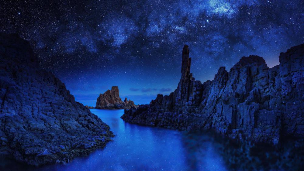 Starry Night Over Ocean Cliffs wallpaper