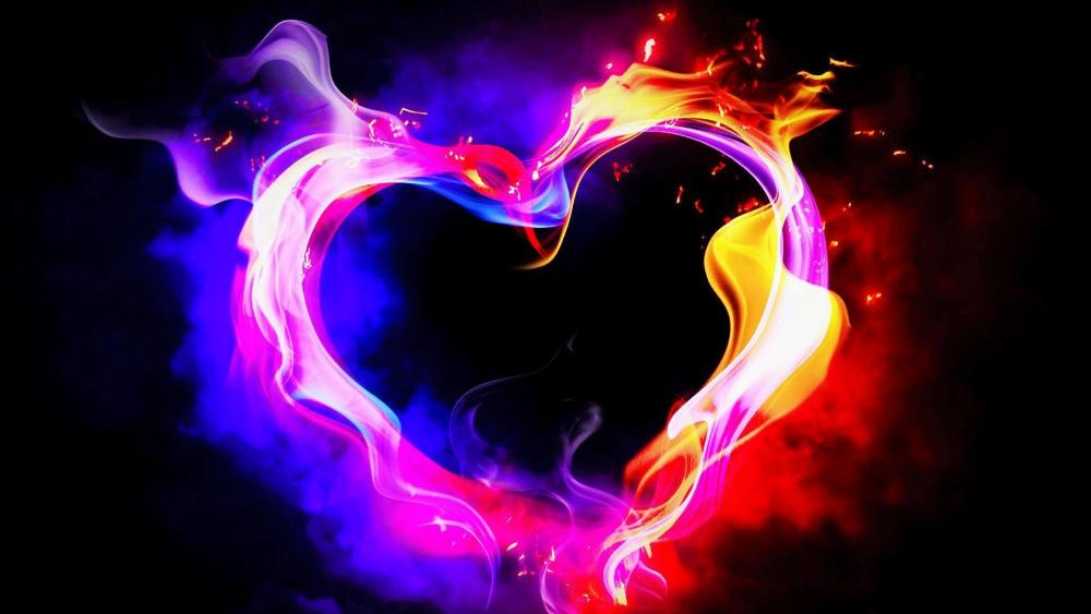 Blazing Love Heart in Vivid Flames wallpaper