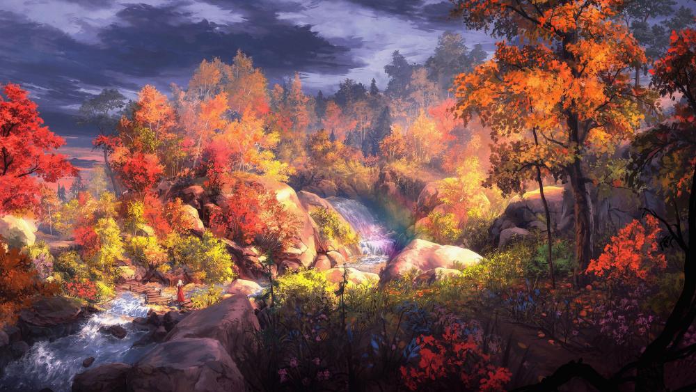Fall landscape painting art wallpaper