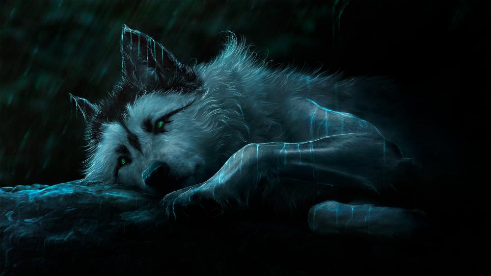 Mystic Wolf's Dreamy Repose wallpaper