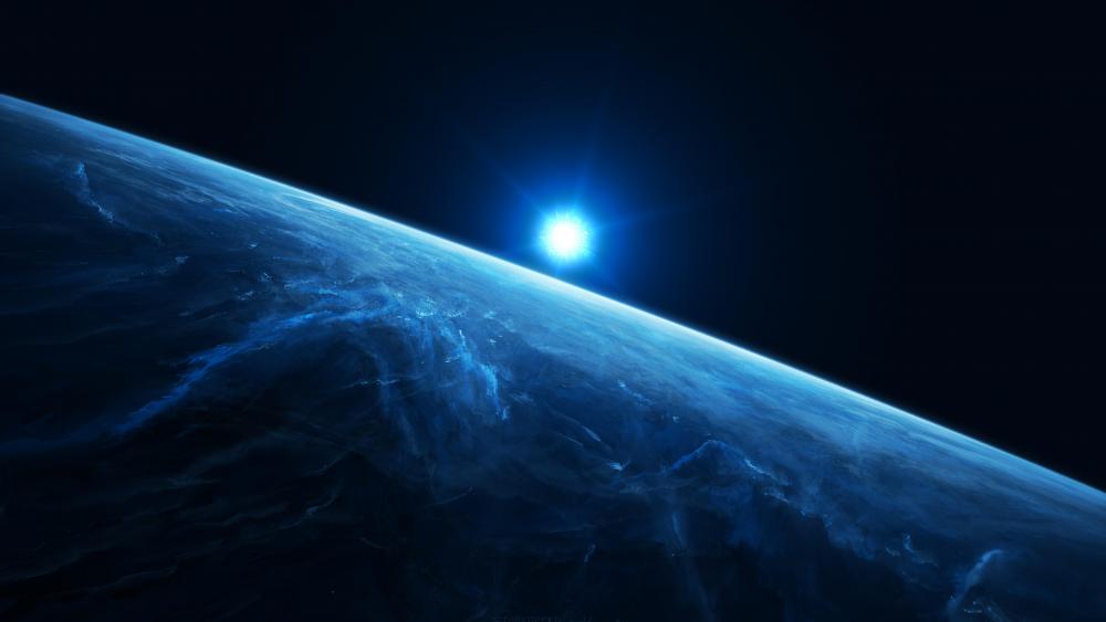 Blue Planet Horizon with Dazzling Starlight wallpaper