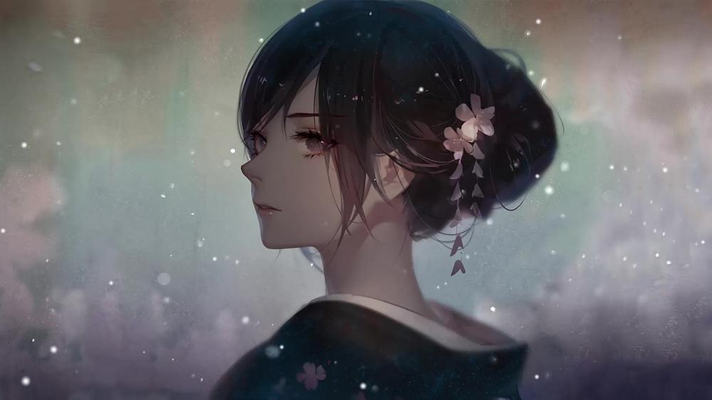 Ethereal Anime Beauty Amidst Stardust wallpaper