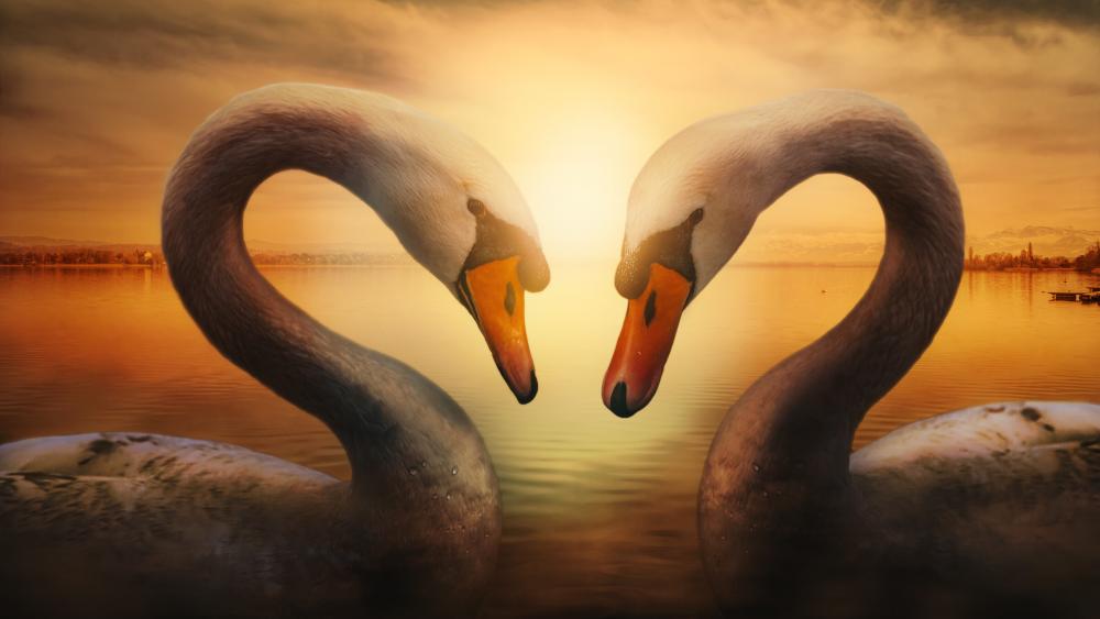 Romantic swans wallpaper