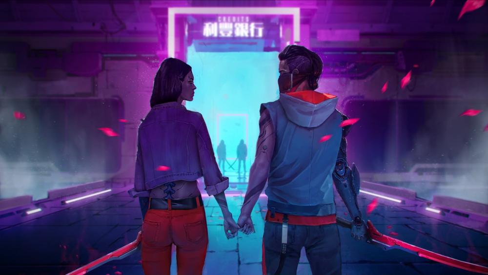 Futuristic Neon Love in a Sci-Fi World wallpaper