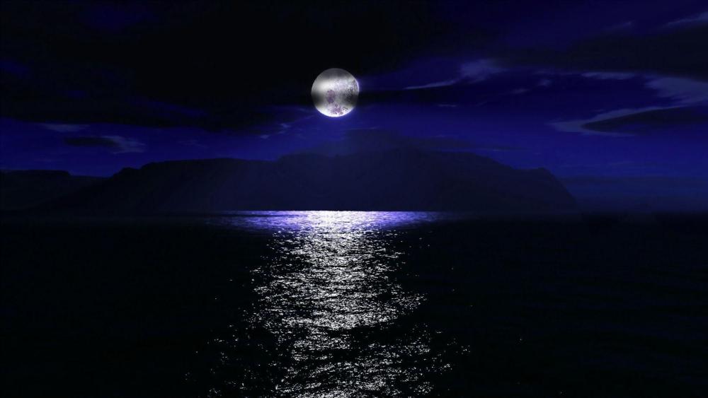 Mystic Moonlight Over Serene Sea wallpaper