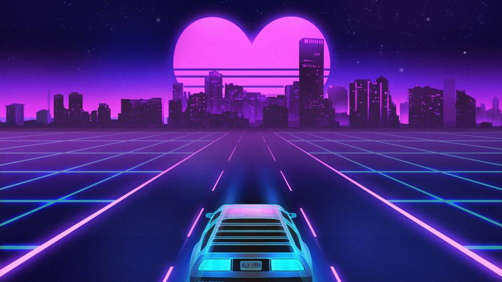 Neon Heartbeat of the Retro Cityscape wallpaper