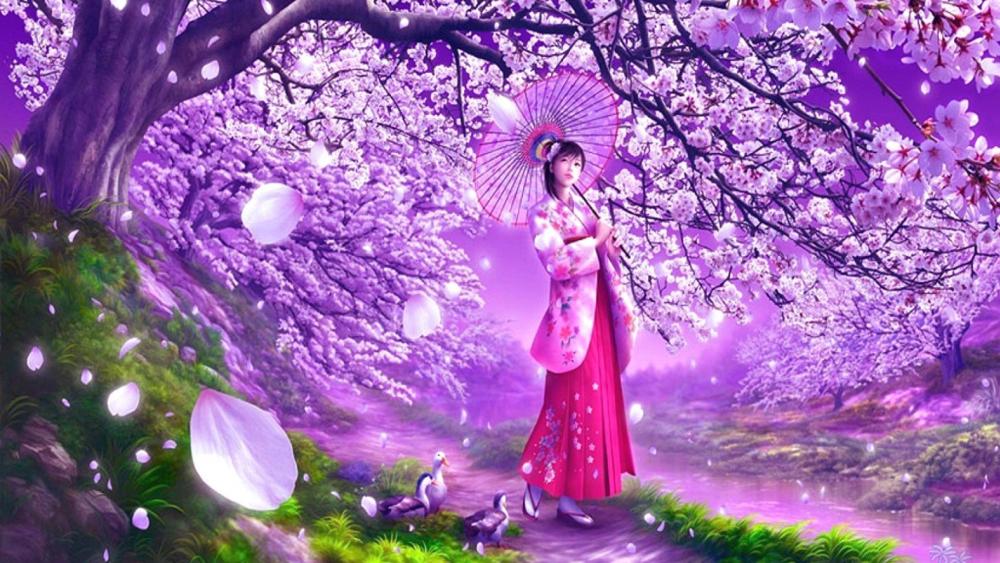 Sakura blossom painting art wallpaper
