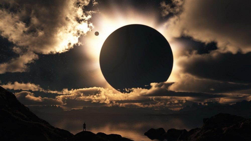 Eclipse Over a Mysterious Sci-Fi Seascape wallpaper