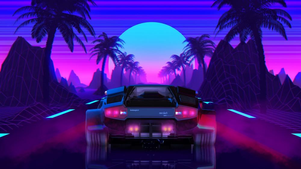 Neon Sunset Cruise Through Retro Dreamscape wallpaper