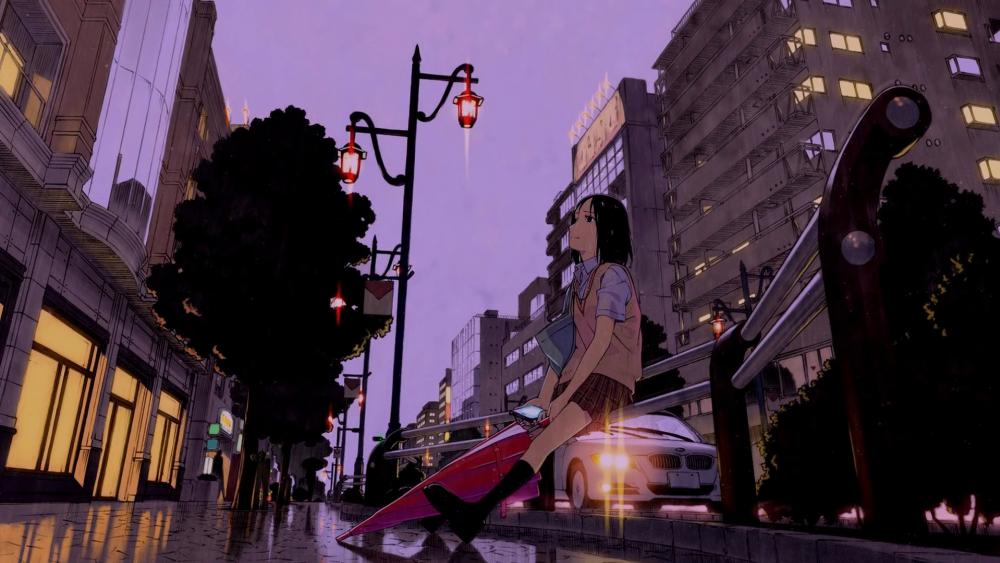 Anime City girl wallpaper