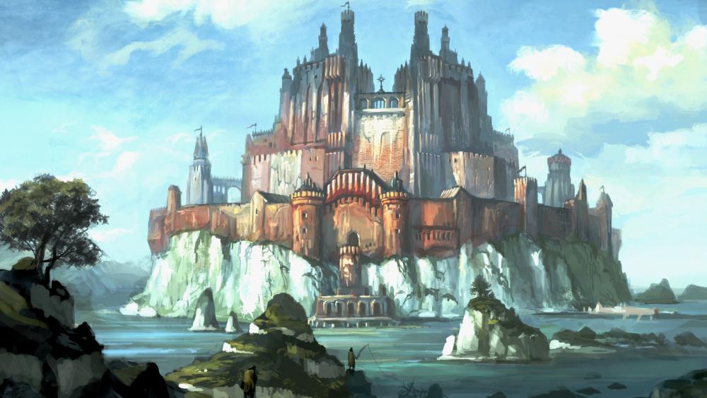 Fantasy island fortress wallpaper