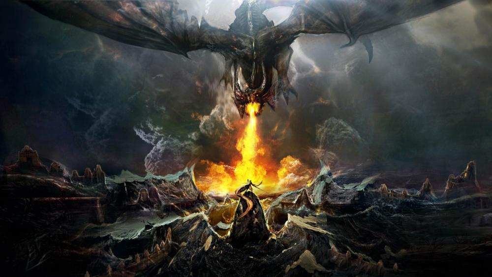 Epic Dragon's Breath Confrontation wallpaper