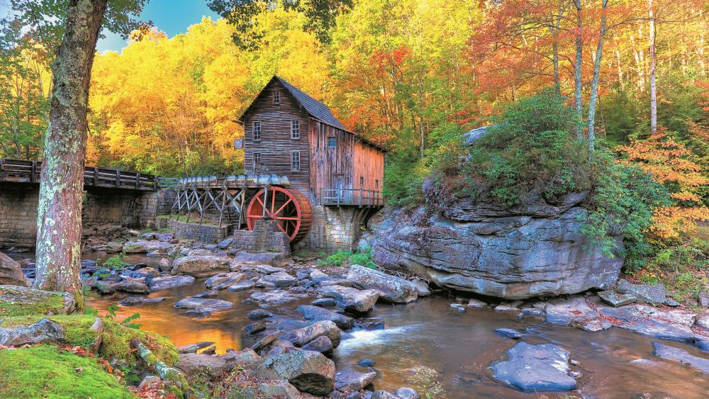 Glade Creek Grist Mill at fall, Babcock State Park wallpaper