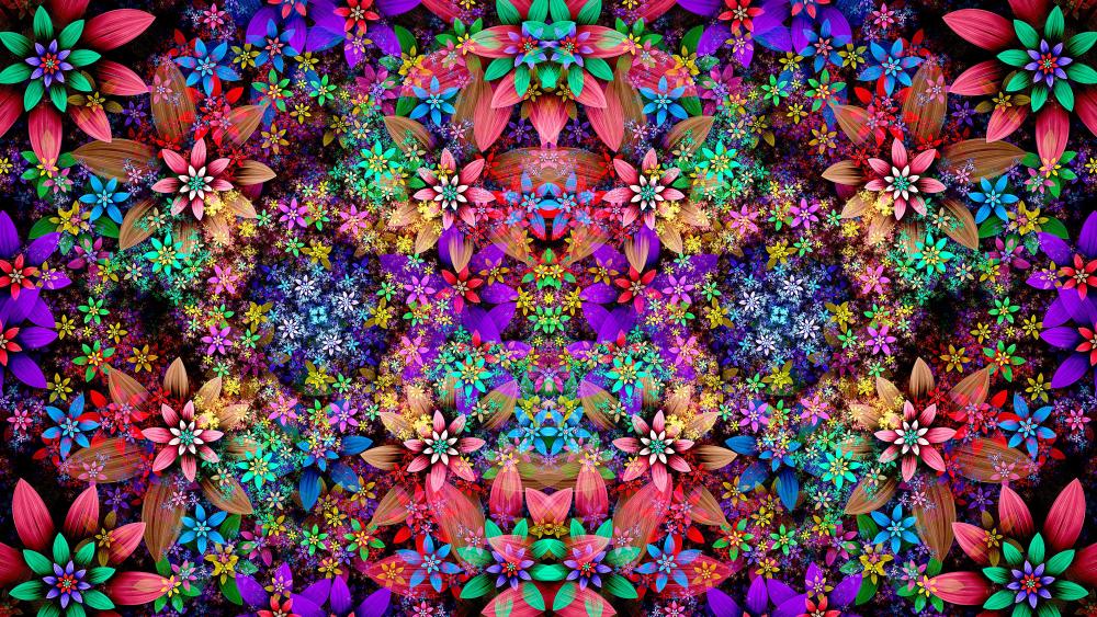 Neon fractal flowers wallpaper