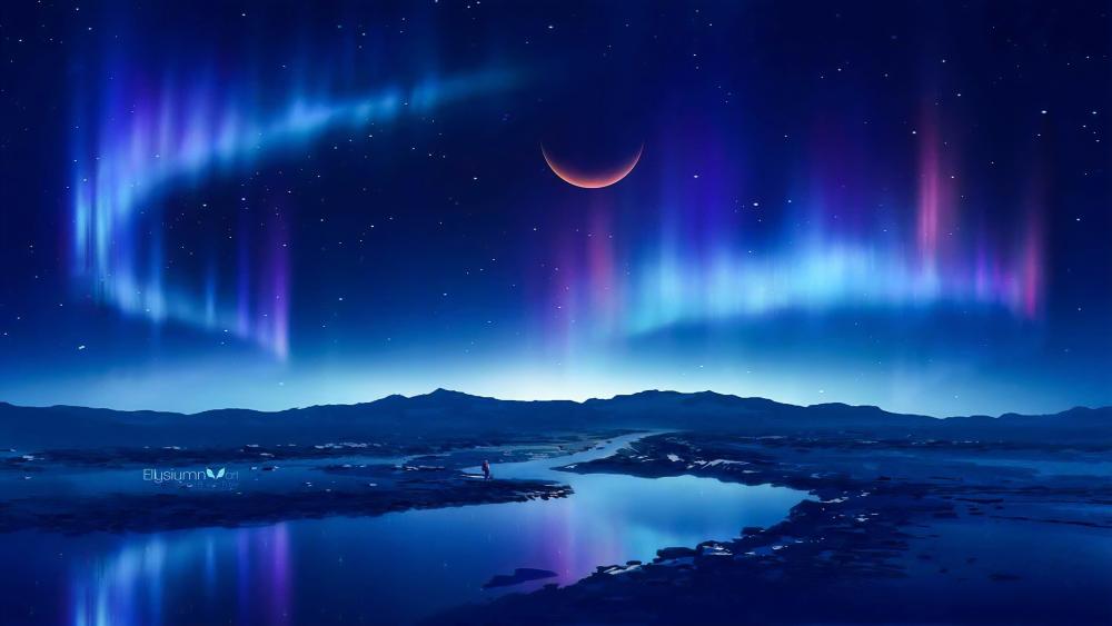 Midnight Aurora Over Tranquil Waters wallpaper